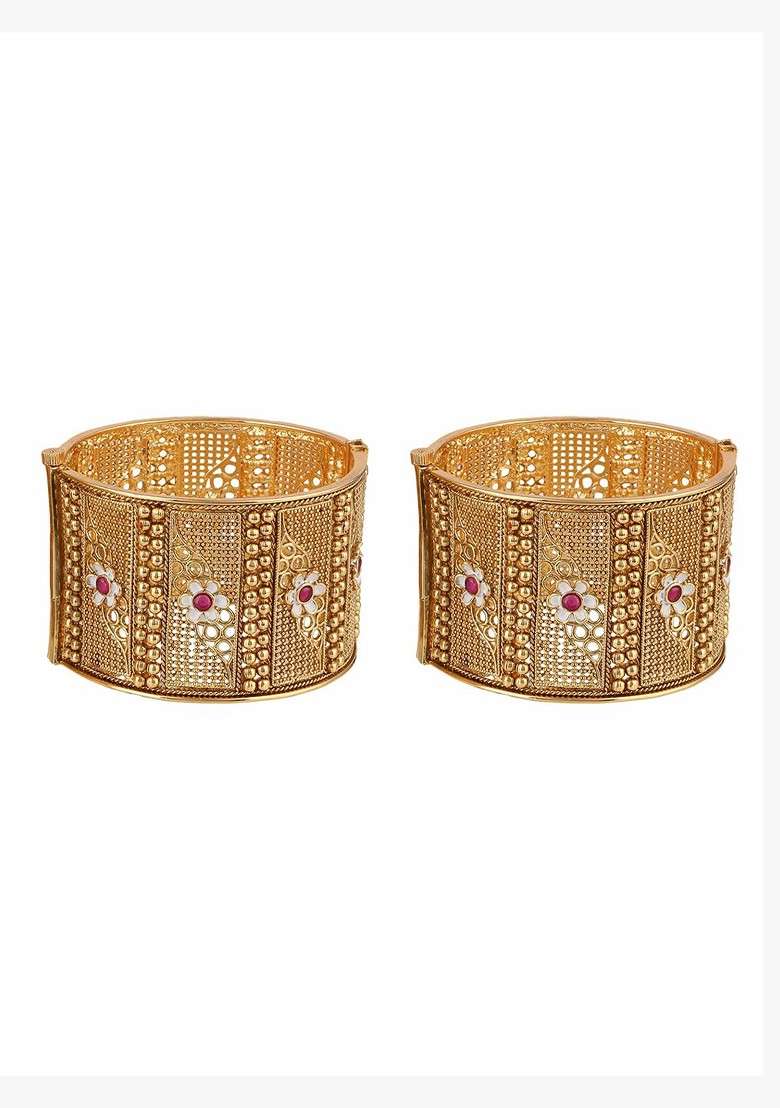 Pink Stone Studded  Gold Plated Bangles (Set Of 2) - Indya