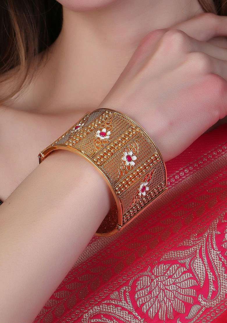 Pink Stone Studded  Gold Plated Bangles (Set Of 2) - Indya