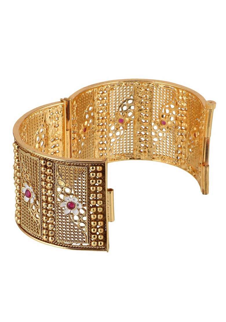 Pink Stone Studded  Gold Plated Bangles (Set Of 2) - Indya