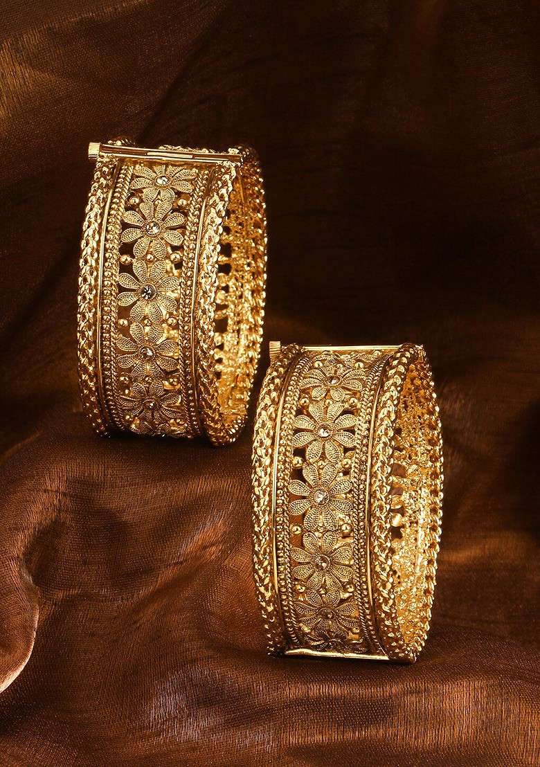Gold Stone Studded  Gold Plated Bangles (Set Of 2) - Indya