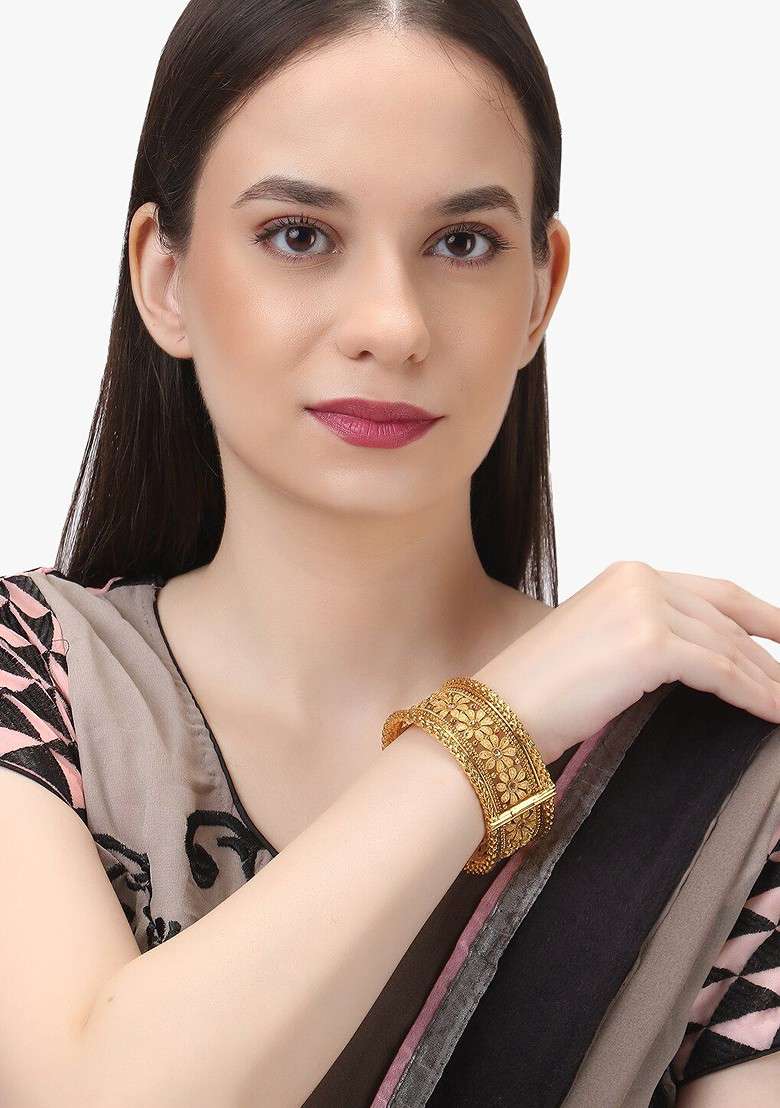 Gold Stone Studded  Gold Plated Bangles (Set Of 2) - Indya