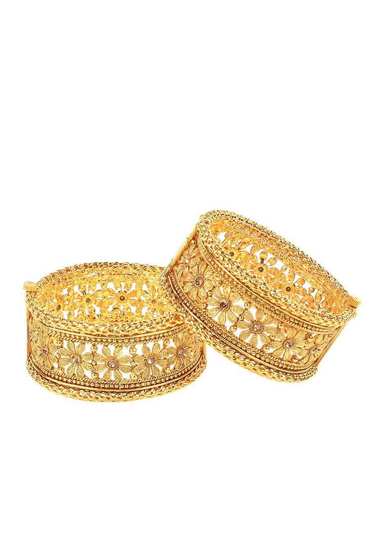 Gold Stone Studded  Gold Plated Bangles (Set Of 2) - Indya