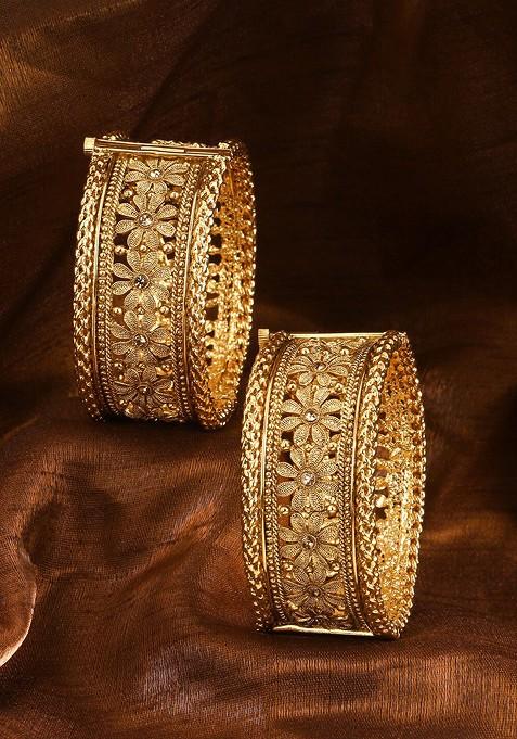 Gold Stone Studded  Gold Plated Bangles (Set Of 2)