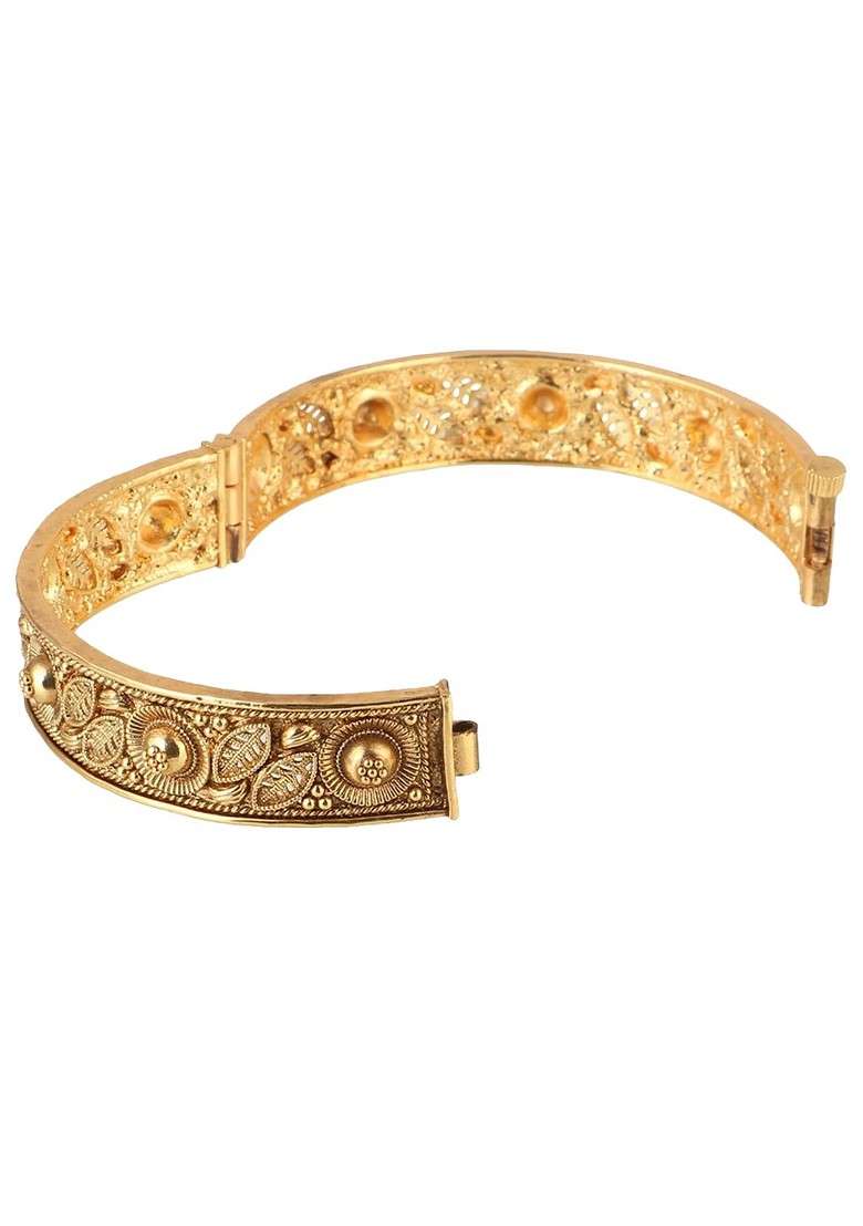 Gold Stone Studded And Beaded Gold Plated Bangles (Set Of 2) - Indya