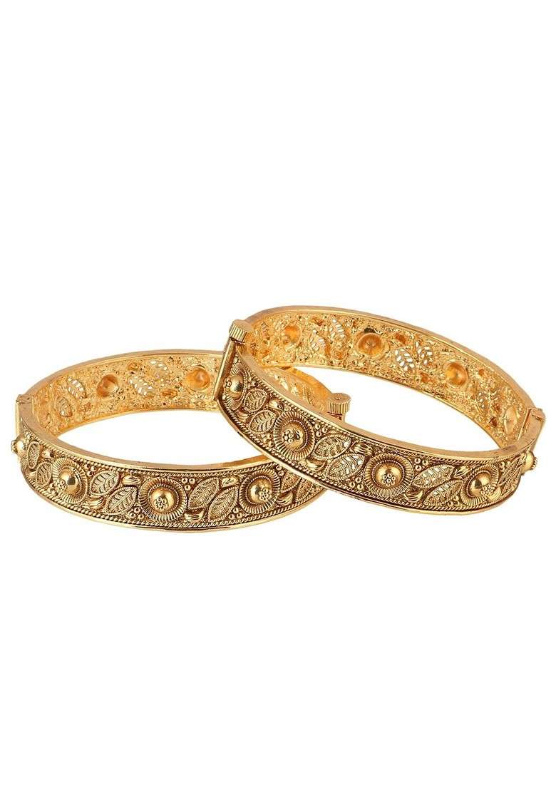 Gold Stone Studded And Beaded Gold Plated Bangles (Set Of 2) - Indya