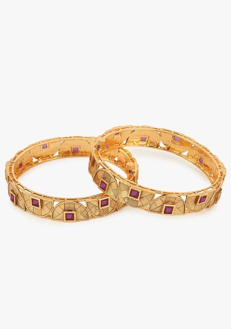 Gold Stone Studded  Gold Plated Bangles (Set Of 2) - Indya