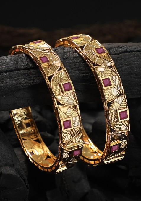 Gold Stone Studded  Gold Plated Bangles (Set Of 2)