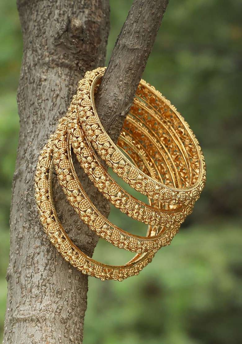 Gold Handcrafted Gold Plated Bangle - Indya