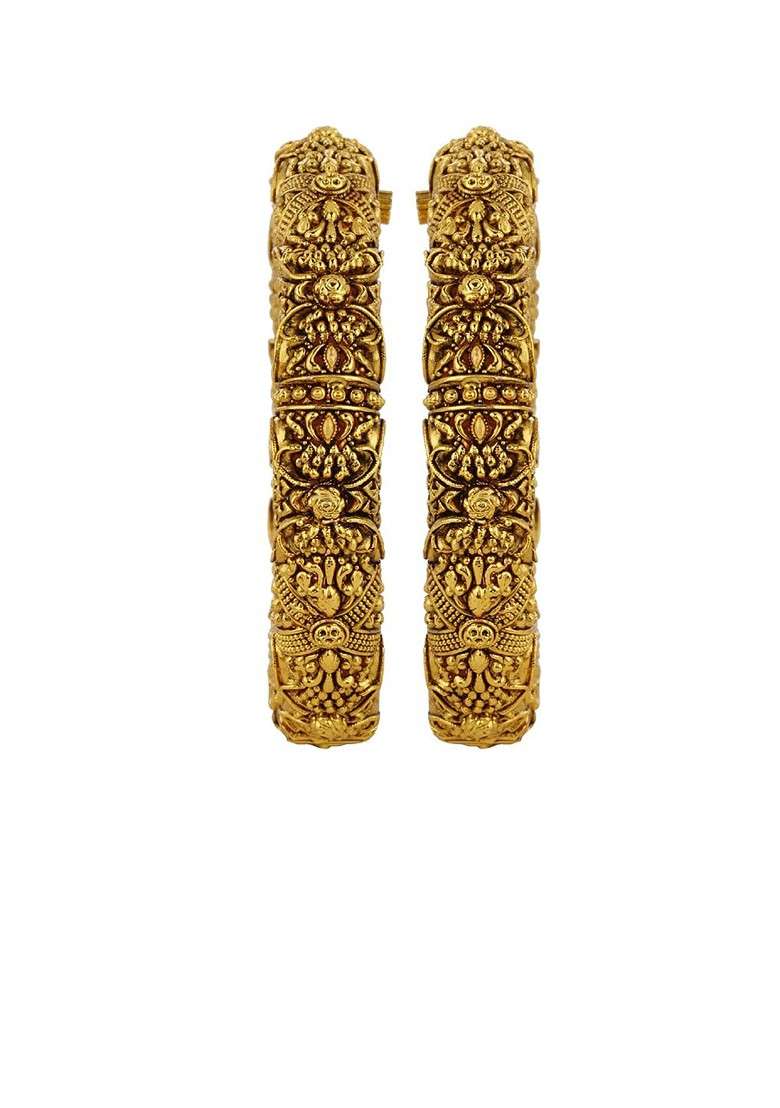 Gold Handcrafted Gold Plated Bangles (Set Of 2) - Indya