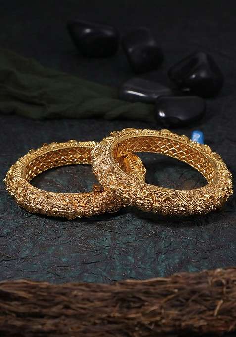 Gold Handcrafted Gold Plated Bangles (Set Of 2)