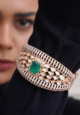 Rose Gold Studded  And Beaded  Gold Plated Bracelet