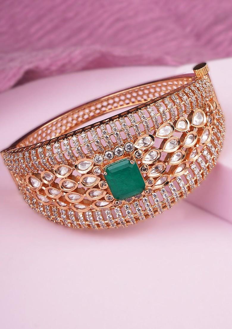 Rose Gold Studded  And Beaded  Gold Plated Bracelet