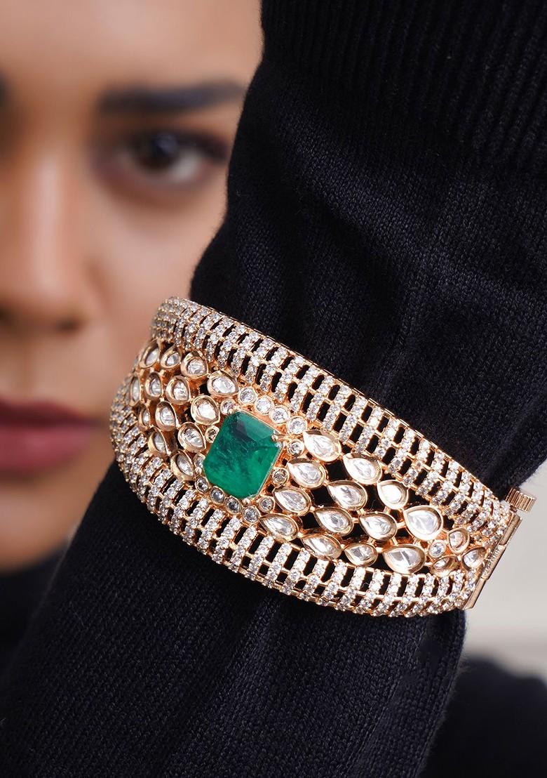 Rose Gold Studded  And Beaded  Gold Plated Bracelet