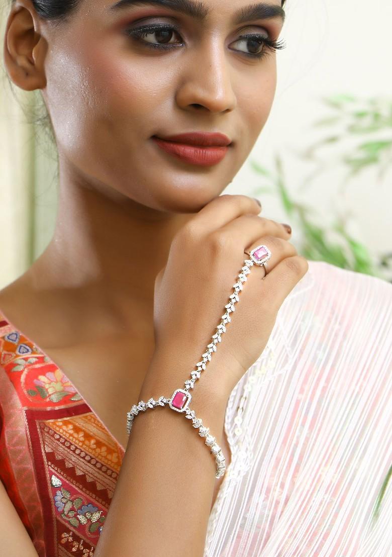 Silver Zirconia Studded Rhodium Plated Bracelet