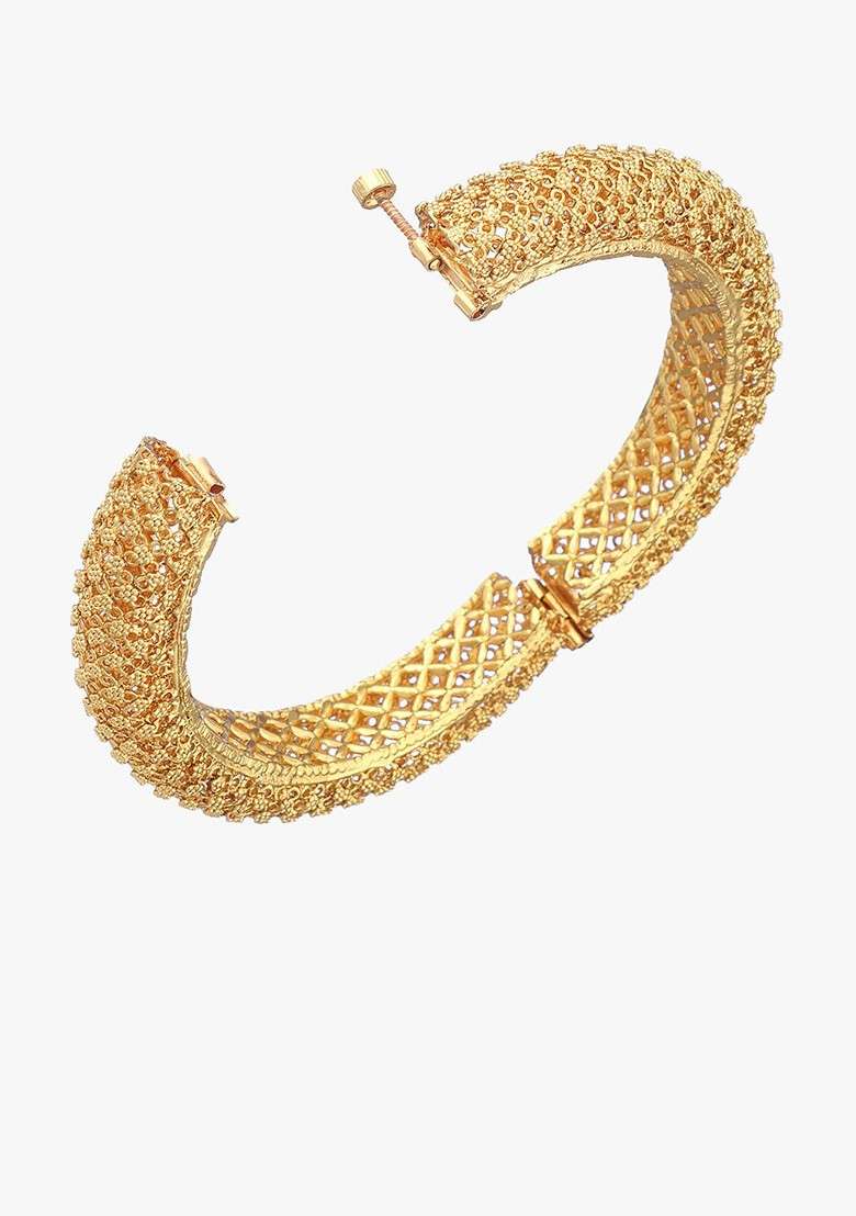 Gold Handcrafted Gold Plated Bangles (Set Of 2) - Indya