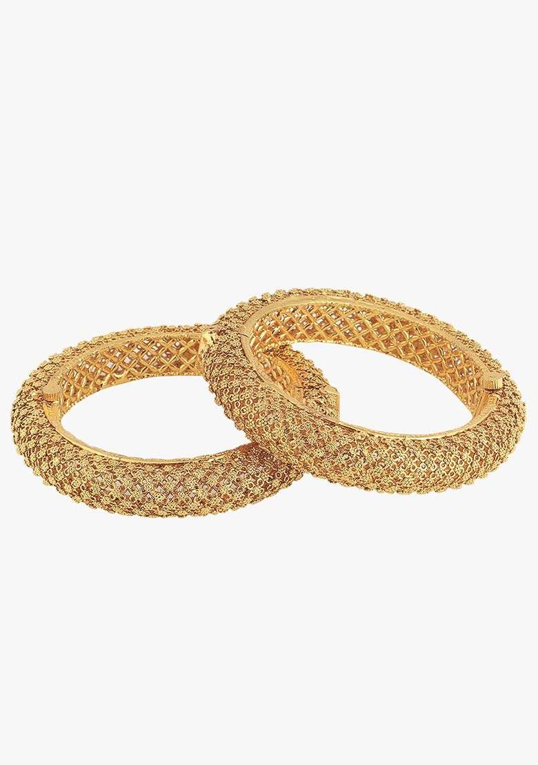 Gold Handcrafted Gold Plated Bangles (Set Of 2) - Indya