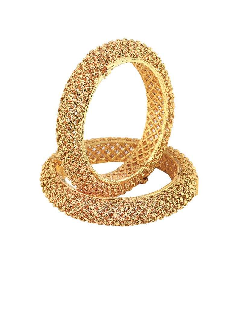 Gold Handcrafted Gold Plated Bangles (Set Of 2) - Indya
