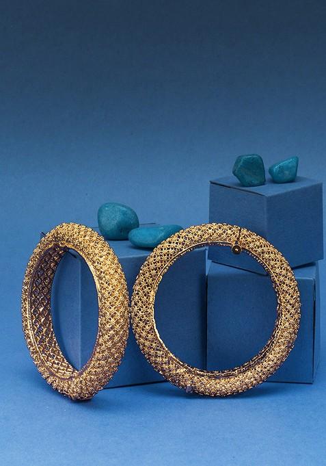 Gold Handcrafted Gold Plated Bangles (Set Of 2)