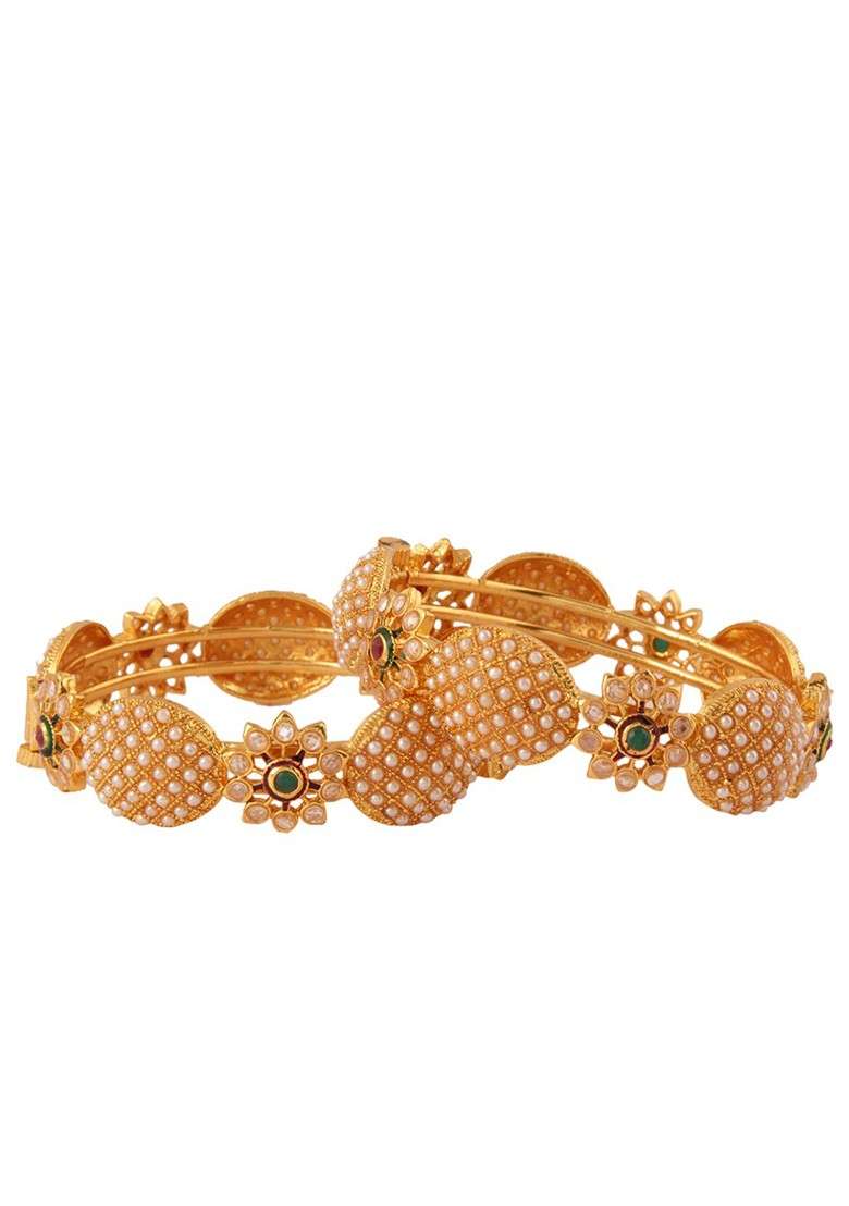 Gold Stone Studded  Gold Plated Bangles (Set Of 2) - Indya