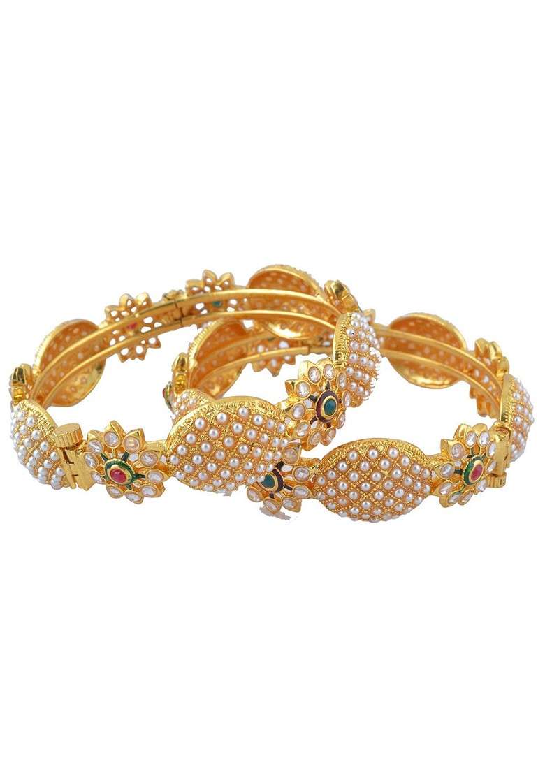 Gold Stone Studded  Gold Plated Bangles (Set Of 2) - Indya
