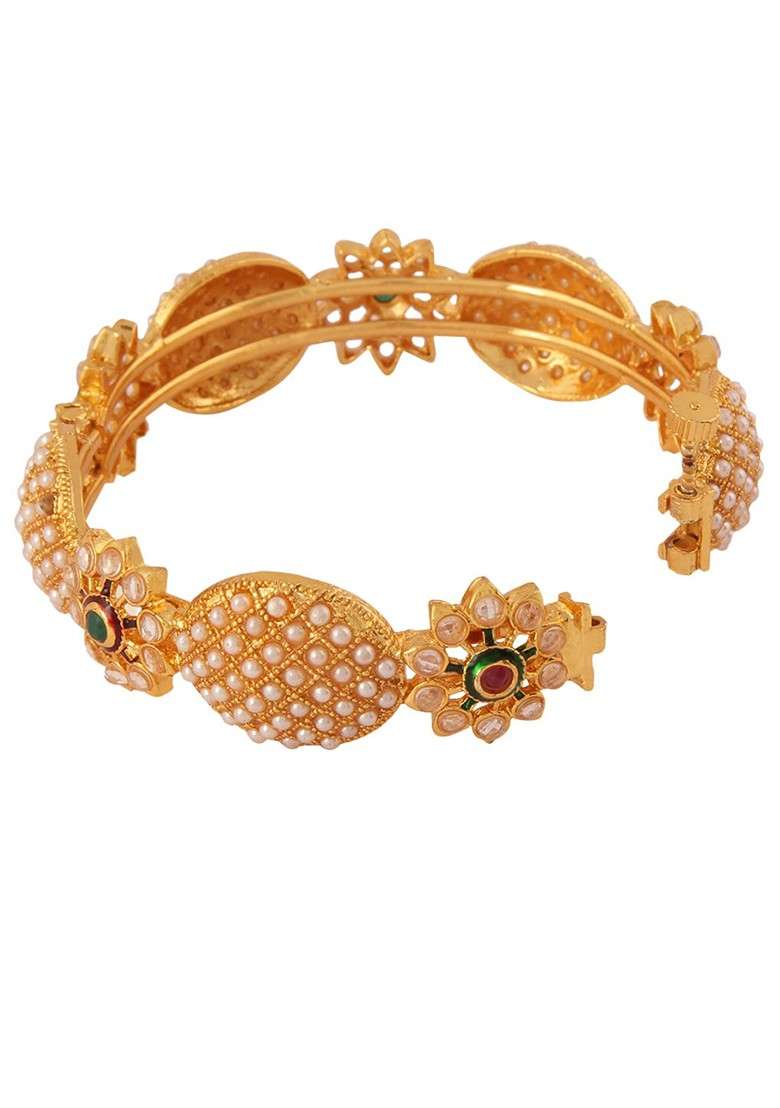 Gold Stone Studded  Gold Plated Bangles (Set Of 2) - Indya