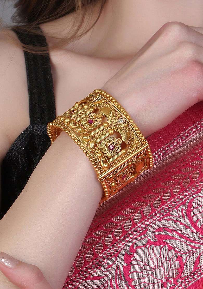 Gold Stone Studded  Gold Plated Bangles (Set Of 2) - Indya