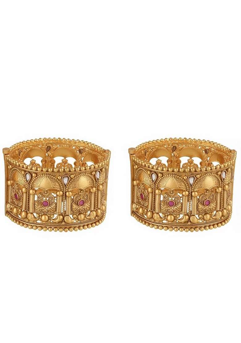 Gold Stone Studded  Gold Plated Bangles (Set Of 2) - Indya