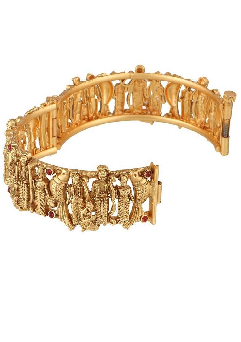 Red Stone Studded  Gold Plated Bangles (Set Of 2) - Indya