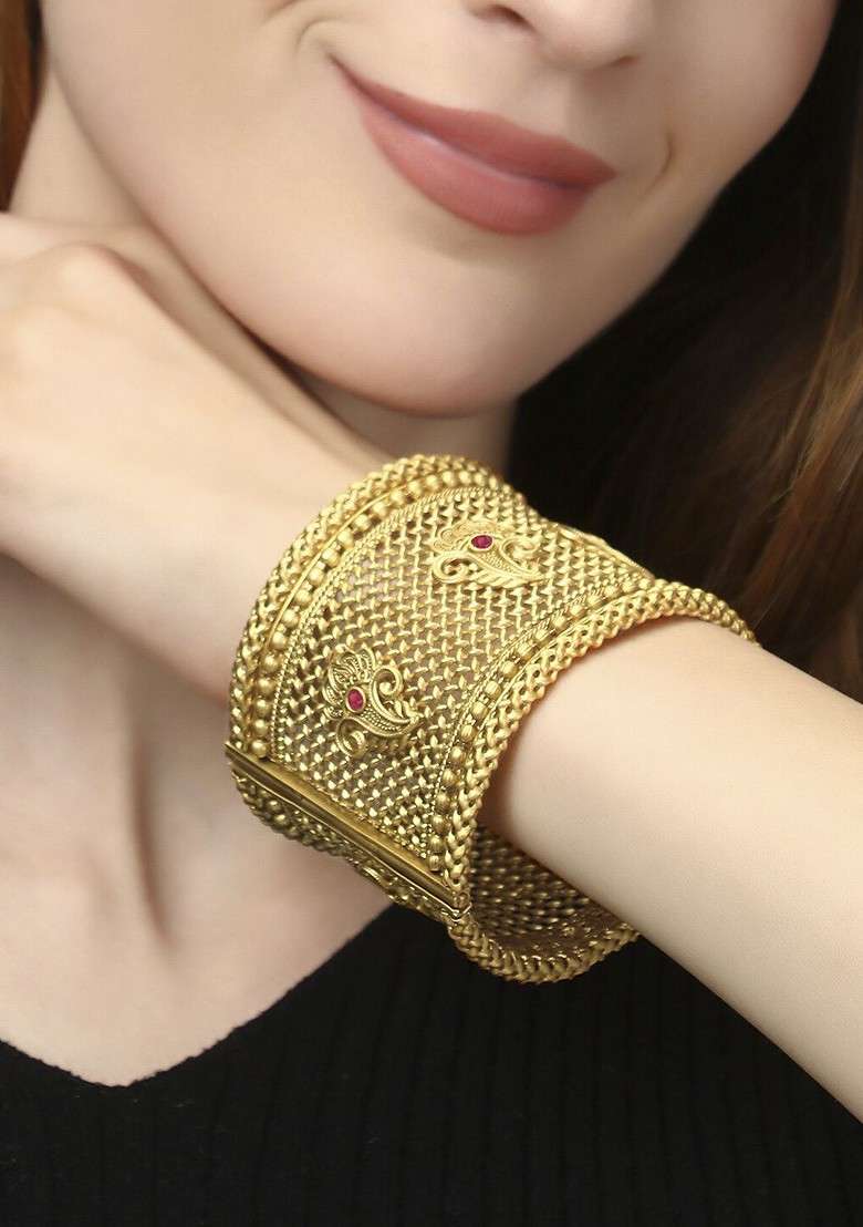 Gold Plain Gold Plated Bangles (Set Of 2) - Indya