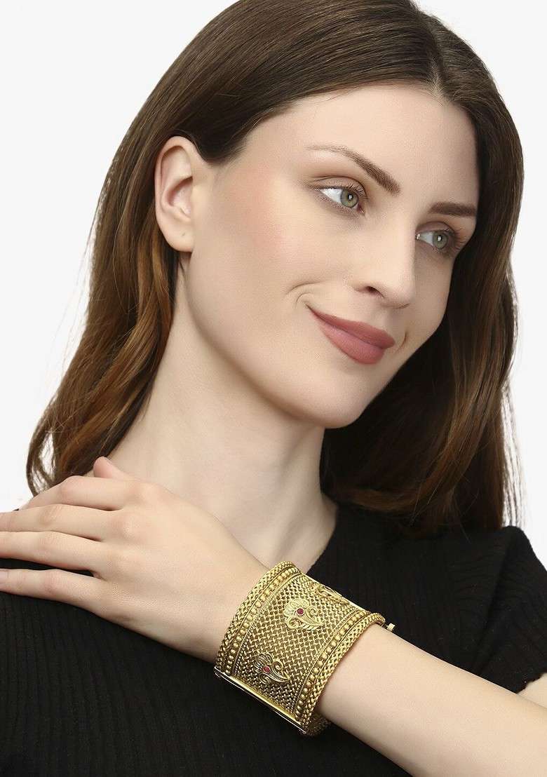 Gold Plain Gold Plated Bangles (Set Of 2) - Indya