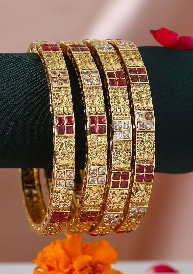 Gold Stone Studded  Gold Plated Bangle - Indya