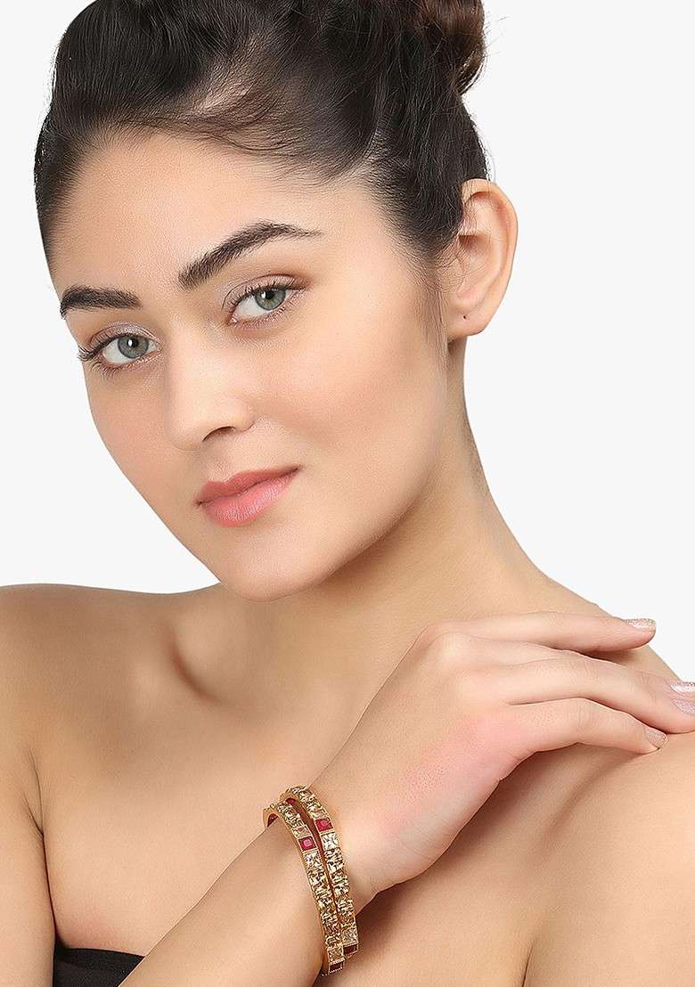 Gold Stone Studded  Gold Plated Bangle - Indya