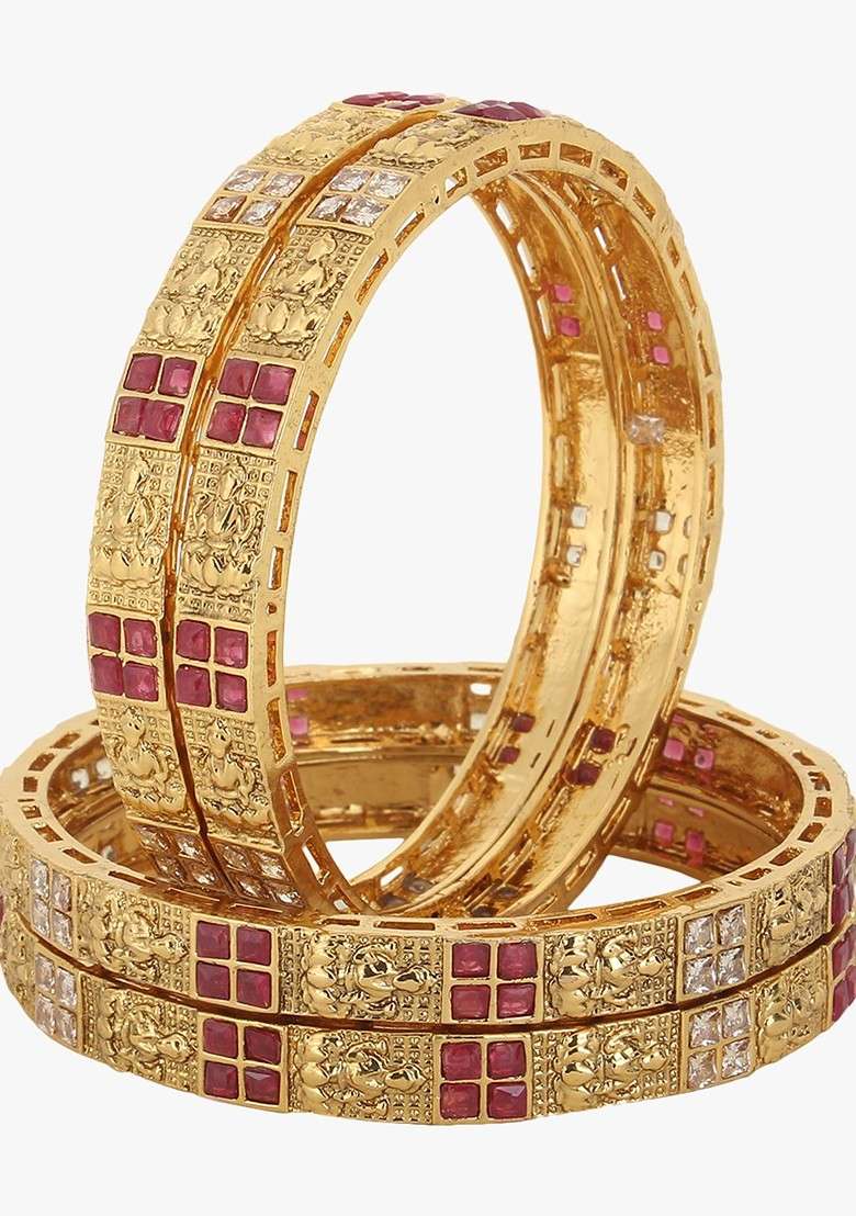 Gold Stone Studded  Gold Plated Bangle - Indya