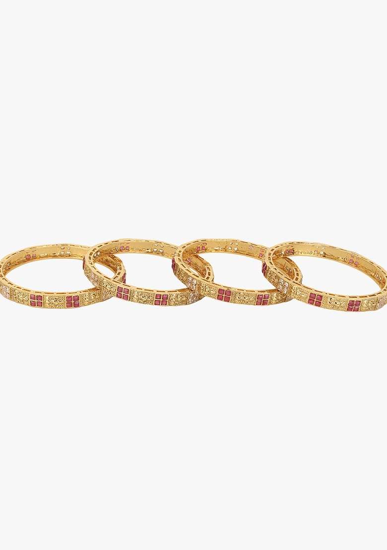 Gold Stone Studded  Gold Plated Bangle - Indya