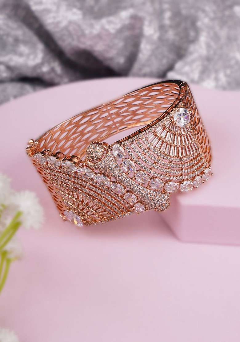Rose Gold Artificial Stones And Beads Gold Plated Bracelet - Indya