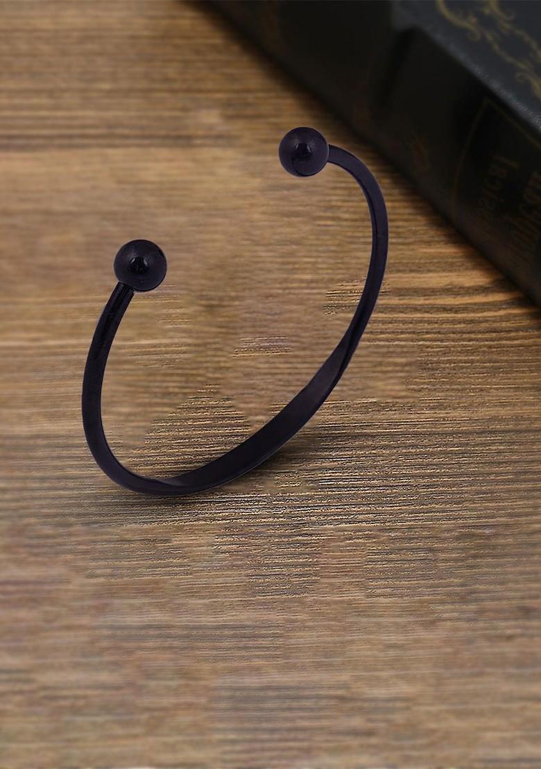 Black Plain Stainless Steel Bracelet For Men