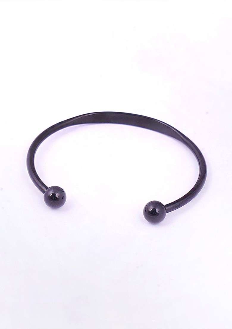 Black Plain Stainless Steel Bracelet For Men - Indya