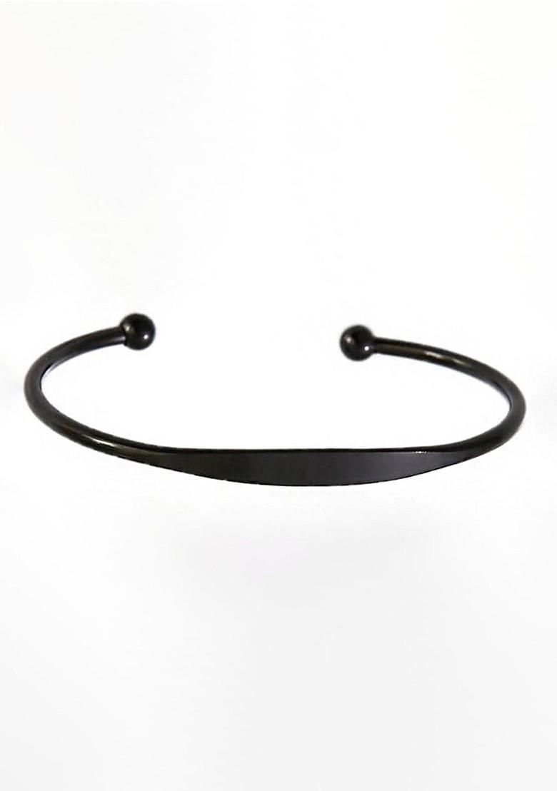 Black Plain Stainless Steel Bracelet For Men