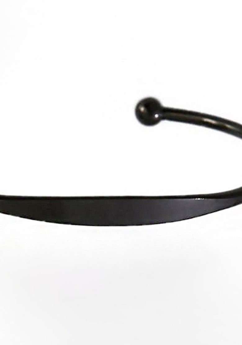 Black Plain Stainless Steel Bracelet For Men - Indya