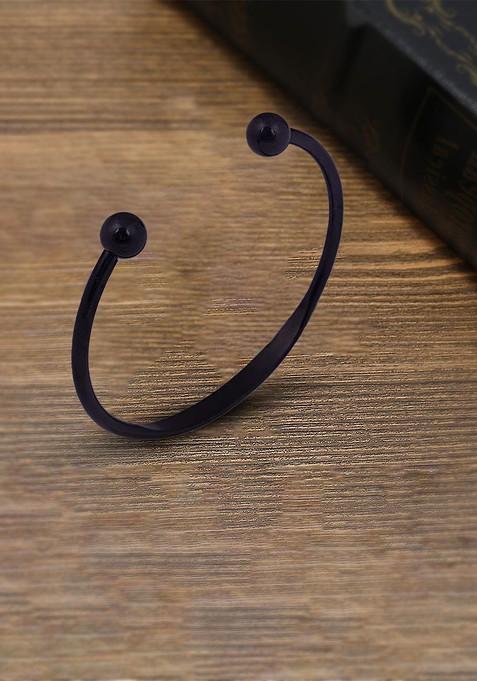 Black Plain Stainless Steel Bracelet For Men