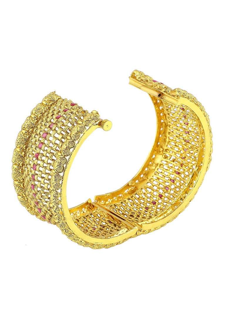 Gold Stone Studded  Gold Plated Bangles (Set Of 2) - Indya