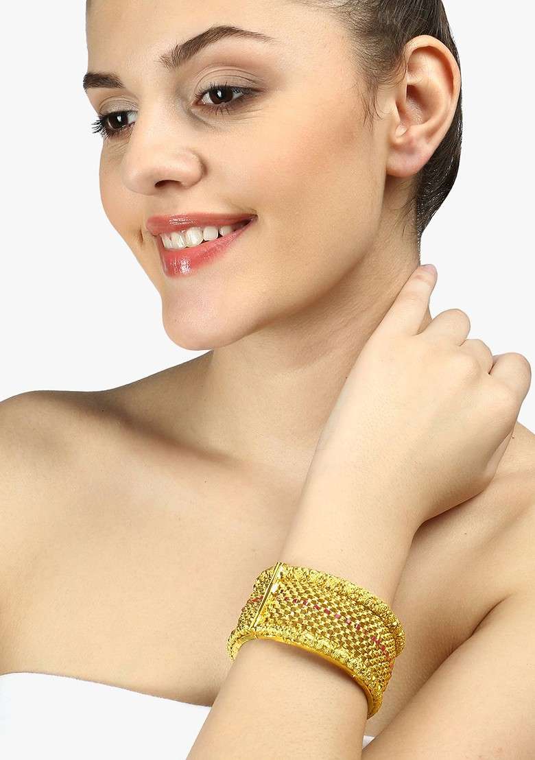 Gold Stone Studded  Gold Plated Bangles (Set Of 2) - Indya