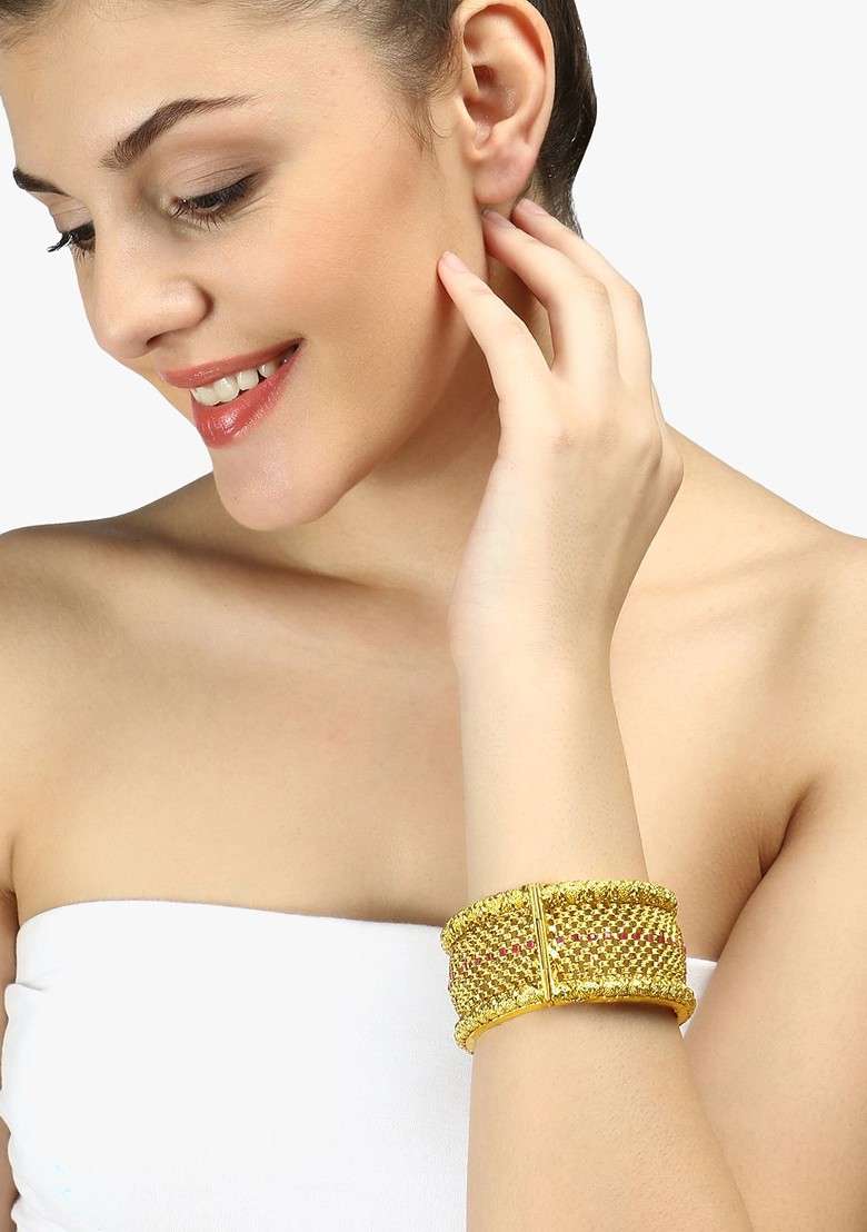 Gold Stone Studded  Gold Plated Bangles (Set Of 2) - Indya