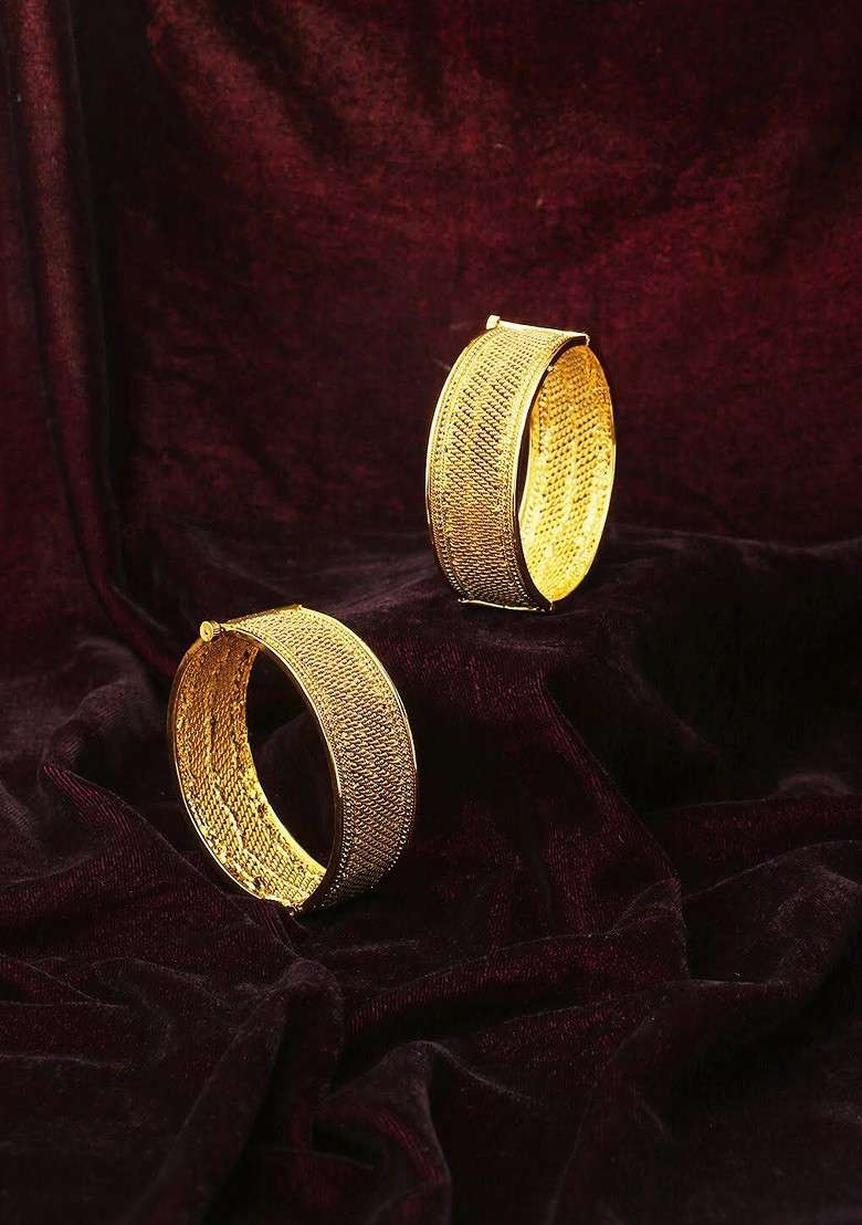 Gold Handcrafted Gold Plated Bangles (Set Of 2) - Indya