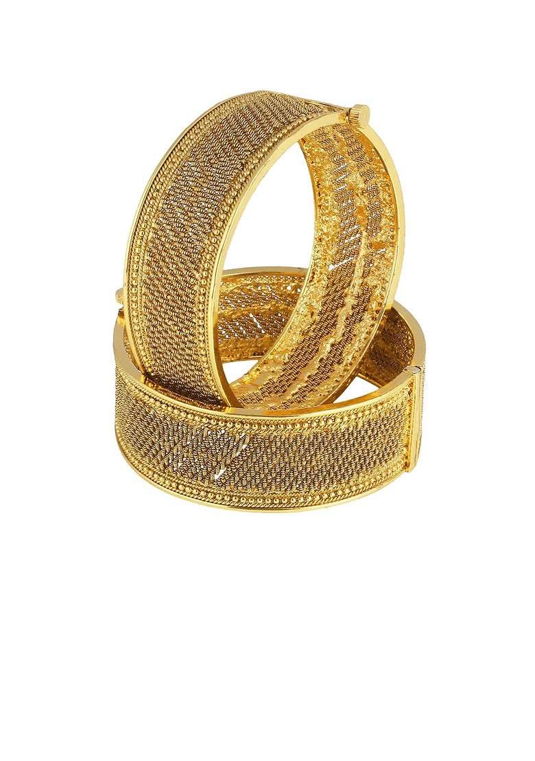 Gold Handcrafted Gold Plated Bangles (Set Of 2) - Indya