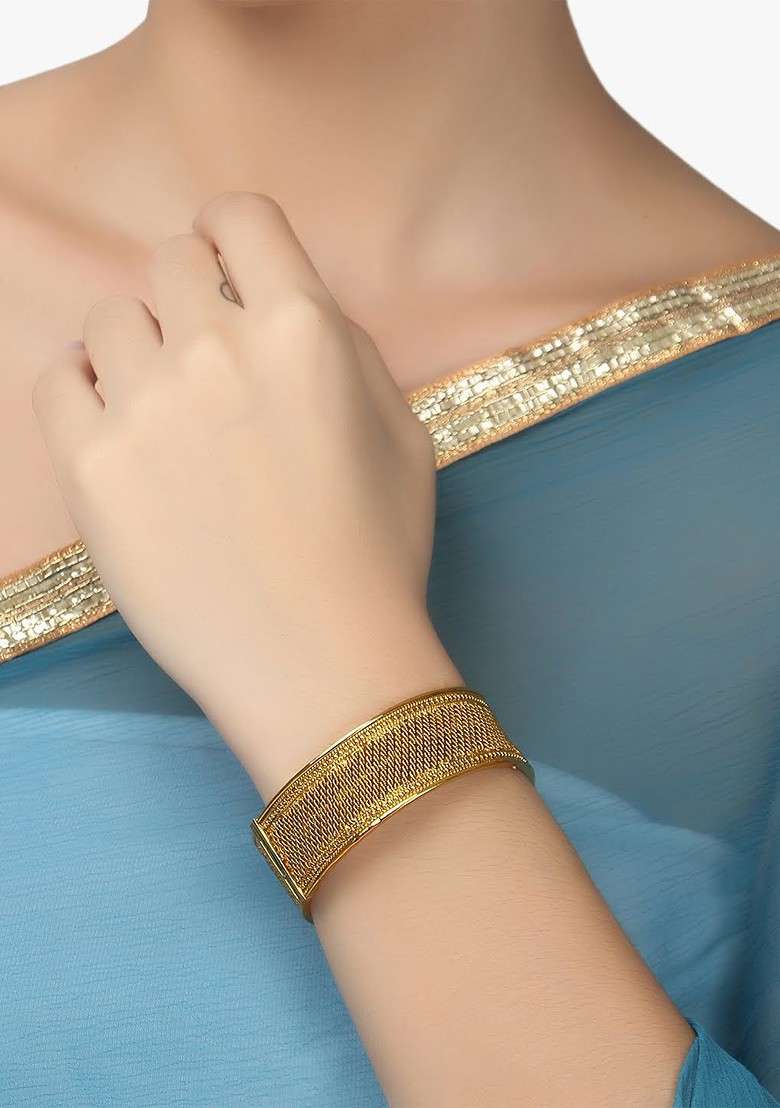 Gold Handcrafted Gold Plated Bangles (Set Of 2) - Indya
