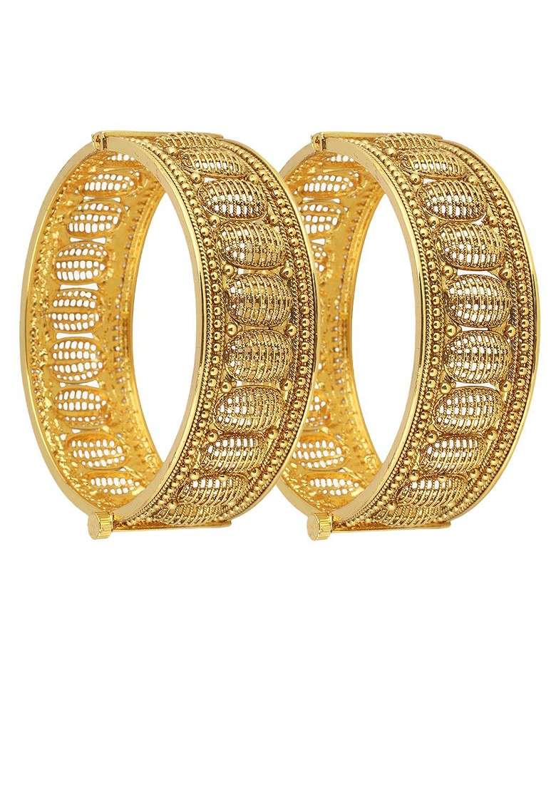Gold Handcrafted Gold Plated Bangles (Set Of 2) - Indya