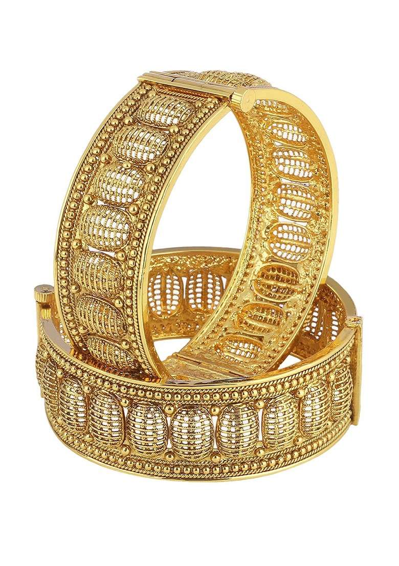 Gold Handcrafted Gold Plated Bangles (Set Of 2) - Indya