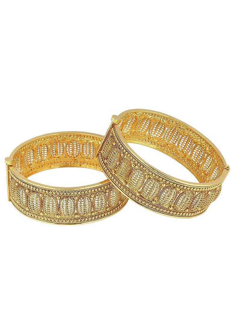 Gold Handcrafted Gold Plated Bangles (Set Of 2) - Indya
