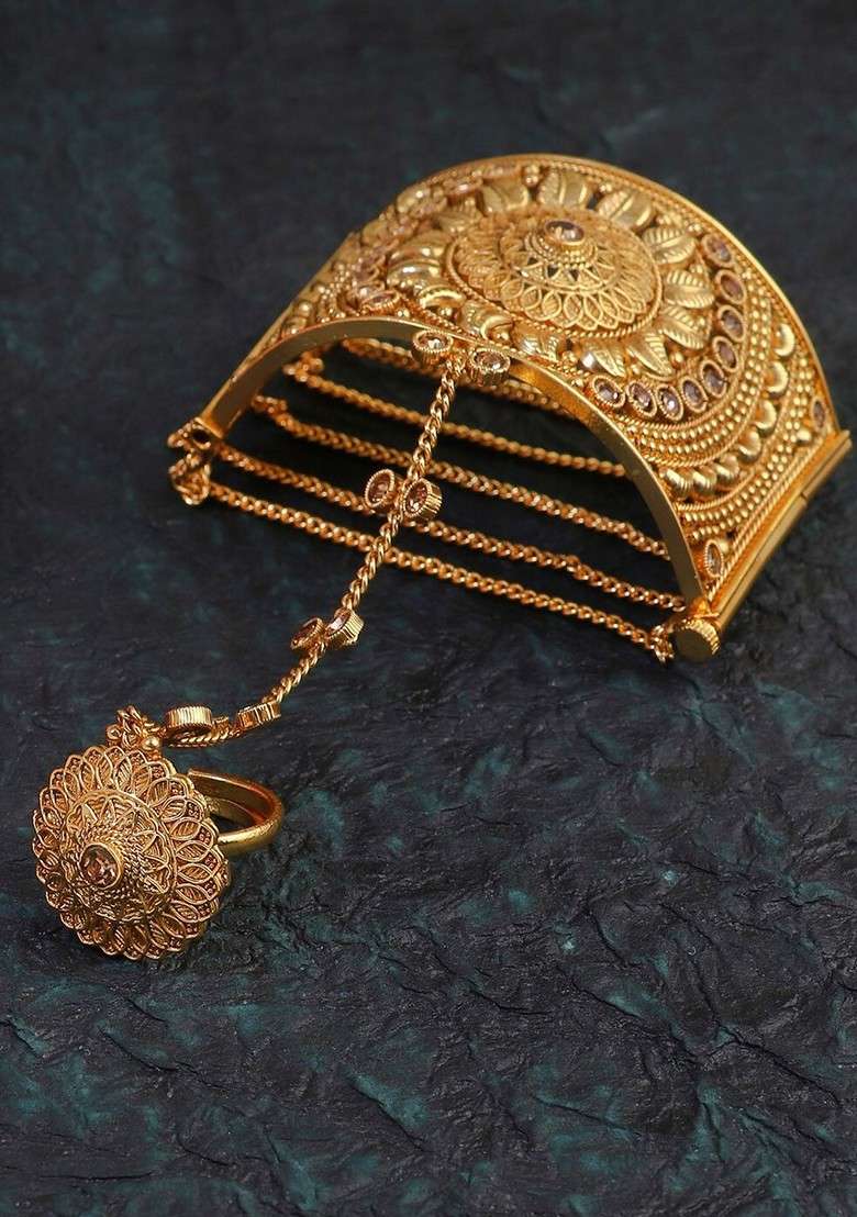 Gold Plain Gold Plated Hathphool - Indya